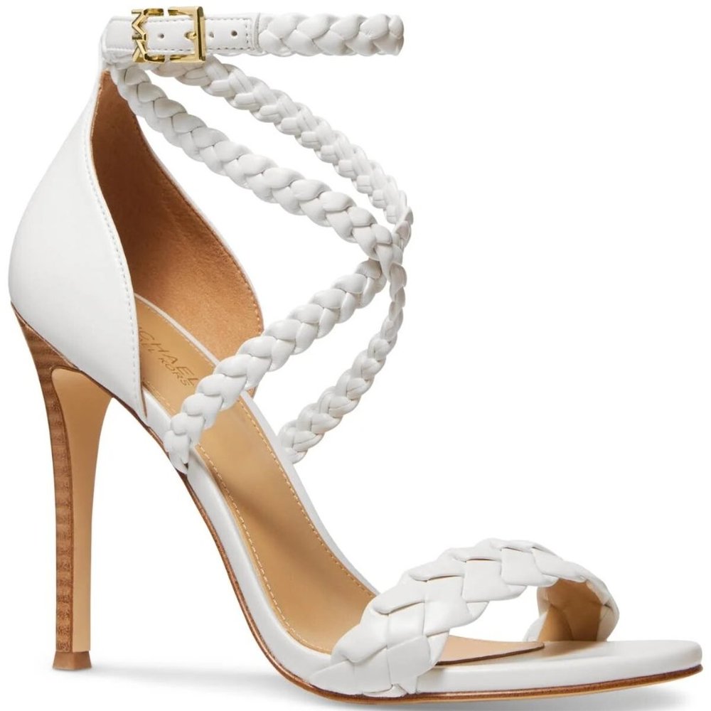 Michael Kors White Astrid Wrapped Sandals Slide Shoes Heels Pumps 8 NEW - Picture 2 of 7